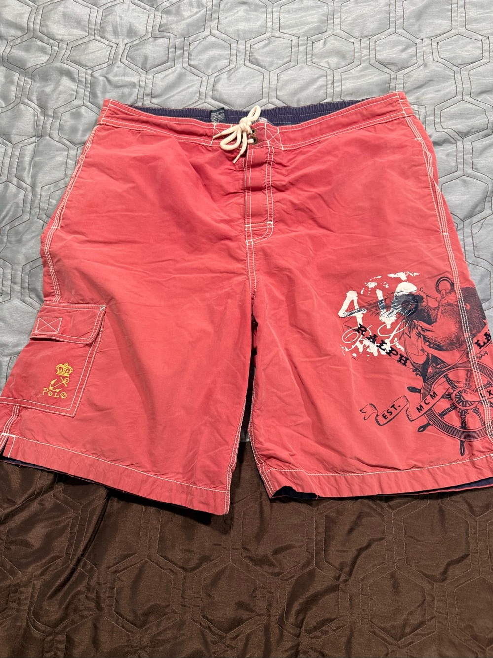 Vintage Polo Ralph Lauren Mens Swim Suit Large Red Trunks Mesh Lined PRL